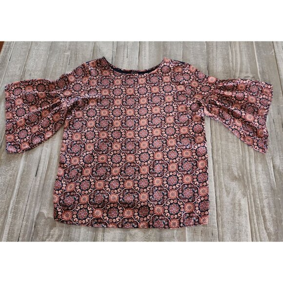 Loft Outlet Blouse Womens size MP Floral Print 3/4 Bell Sleeve Top Boho - Picture 6 of 9